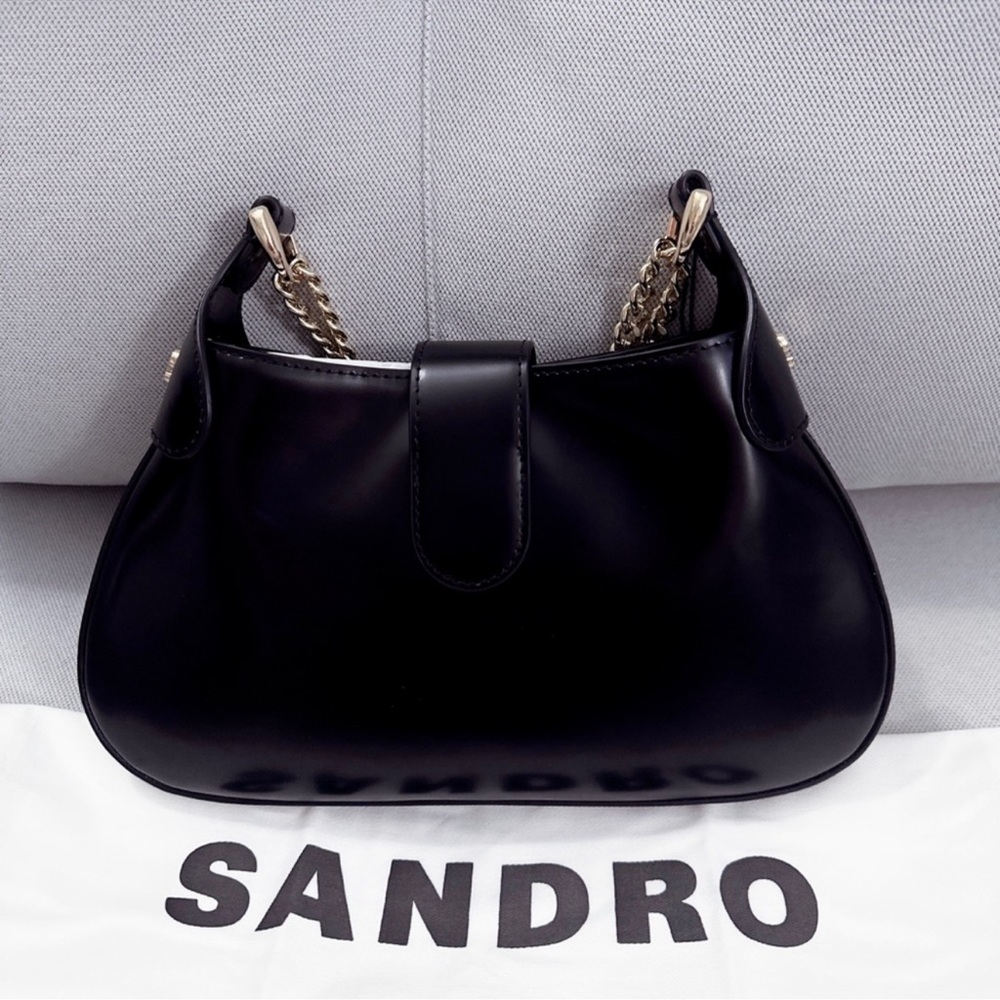 Sandro Sweet Janet Chain Leather Shoulder Bag In Black NWT - Picture 5 of 12